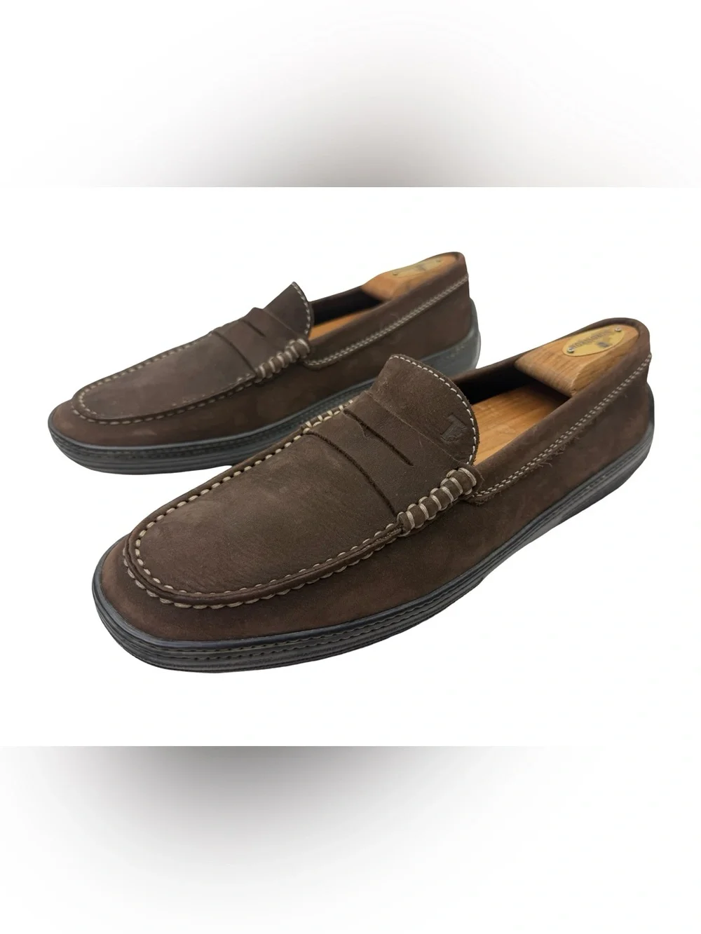 TODS Loafers Mens 9 Brown Soles Casual Slip-On Driving Penny Loafers Leather